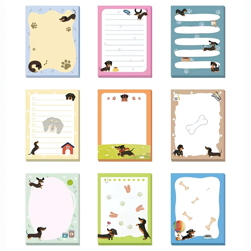 TEMU Set Of 9 Cute Dachshund Sticky Notes - 2.99*4 Self-stick Notepads With 270 Sheets, 9 Unique Cartoon - Pastel Colors & - Perfect Gift For Dog
