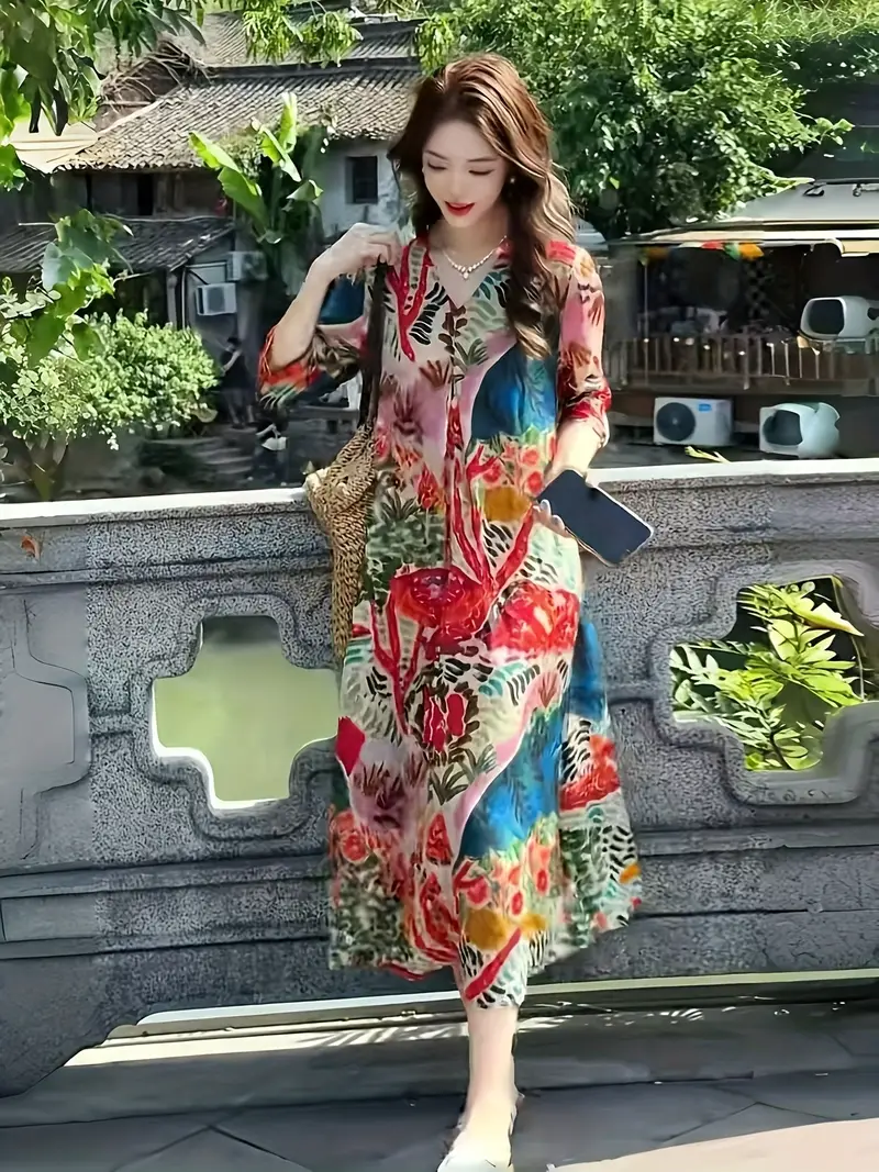 women's a line spring dresses Sakmal Dresses for Women 2024 Casual Spring V-Neck Long Pink Sleeveless Pleated Solid Ruffle Flowy A-Line Dress, Women's, Size: XL
