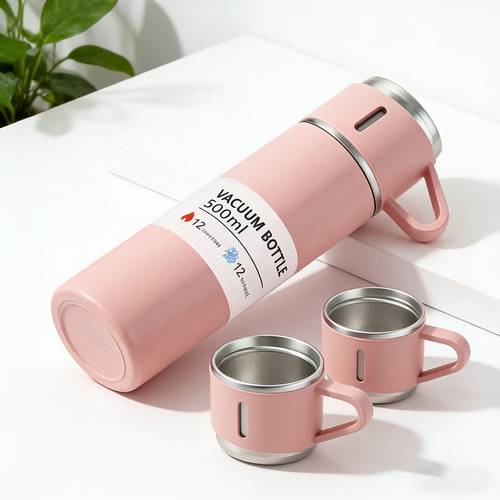 1 set outdoor water bottle stainless steel cup water bottle set with 3 lids leakproof outdoor camping hiking cups for home durable gift set for couples modern drinkware gift box packaging suitable as a holiday gift