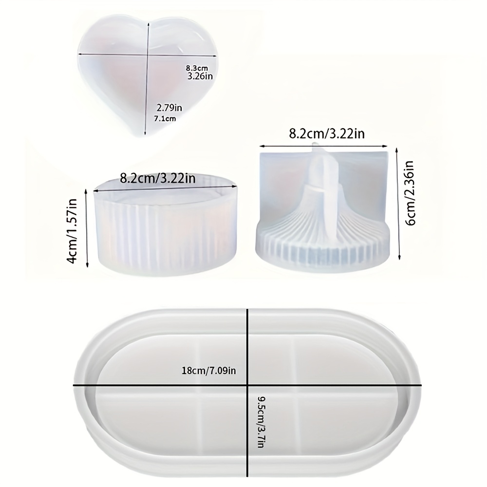 Image of [resin Mold] 4pcs/set Silicone Molds | Oval Tray Mold, Heart Dish Mold, Cylindrical Storage Jar Mold With Lid, For Candle Jar, Flower Pot, Art Crafts, Home Decor