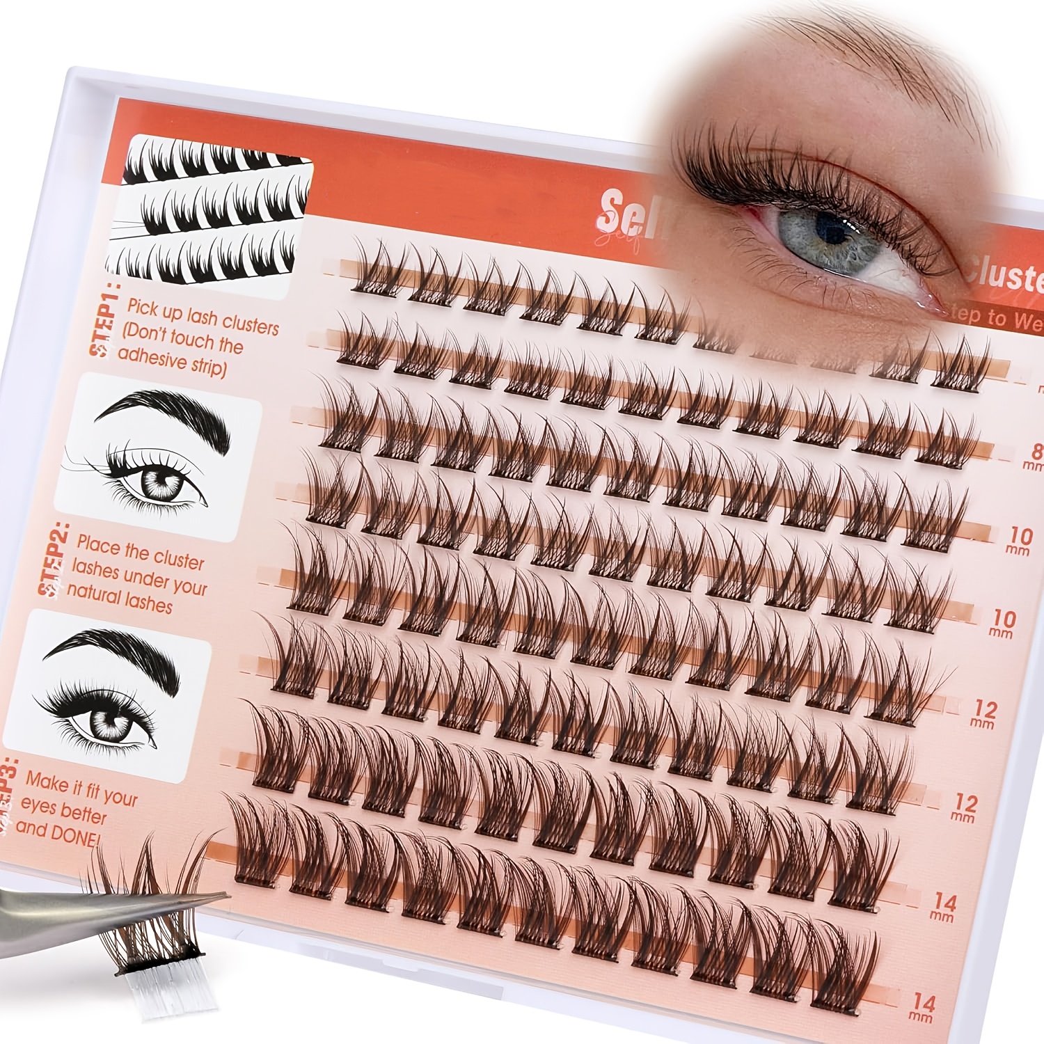 Brown Self-adhesive False Eyelashes, Fluffy Eyelash Clusters, Lightweight, No Glue Needed, Self-adhesive Eyelash Clusters, Pre- Eyelashes, 8-14mm Pre- Clusters, Easy To Apply, 88pcs