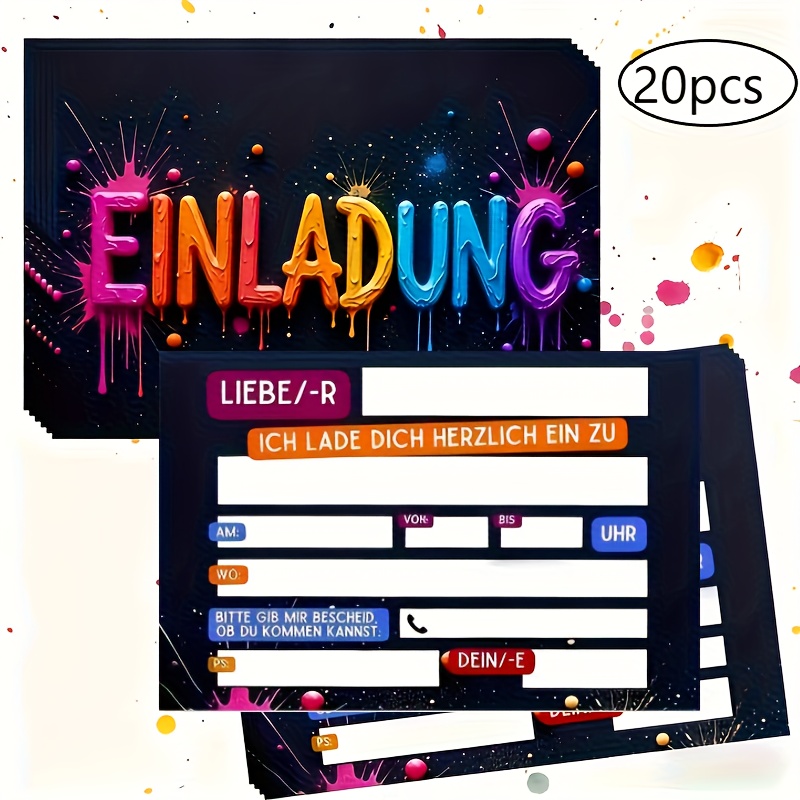 20pcs Of German Graffiti Invitation Cards For And Girls - Stylish Invitation For A Graffiti-themed Birthday Party - Birthday Invitation Cards - Cool Birthday Invites