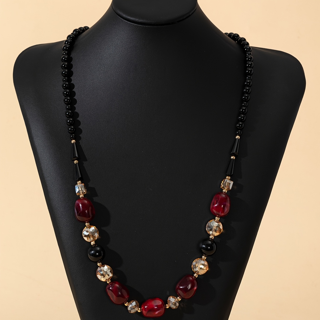 TEMU Bohemian Simple Style Acrylic Bead Necklace With Black, Maroon, And Transparent Elements For Daily And Party Wear - Versatile Jewelry Accessory For All Seasons