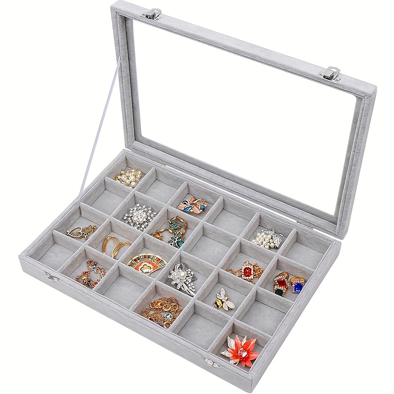 

1pc Jewelry Storage Tray For Earrings, 24-compartment Ring Storage Box, Jewelry Display Tray With Transparent Glass Lid