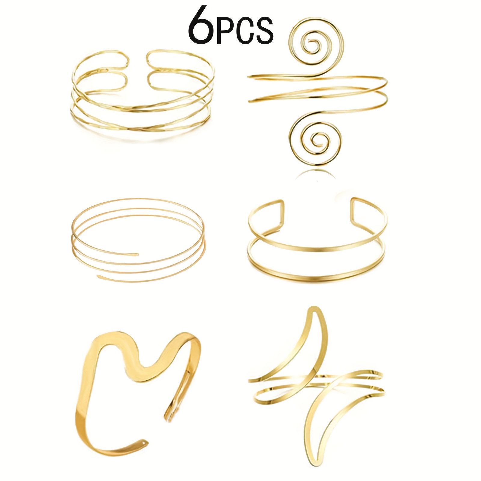 6pcs Set With Golden Sleeve Cuffs, Arm Bands, And Adjustable Coil Vortex Arm Jewelry