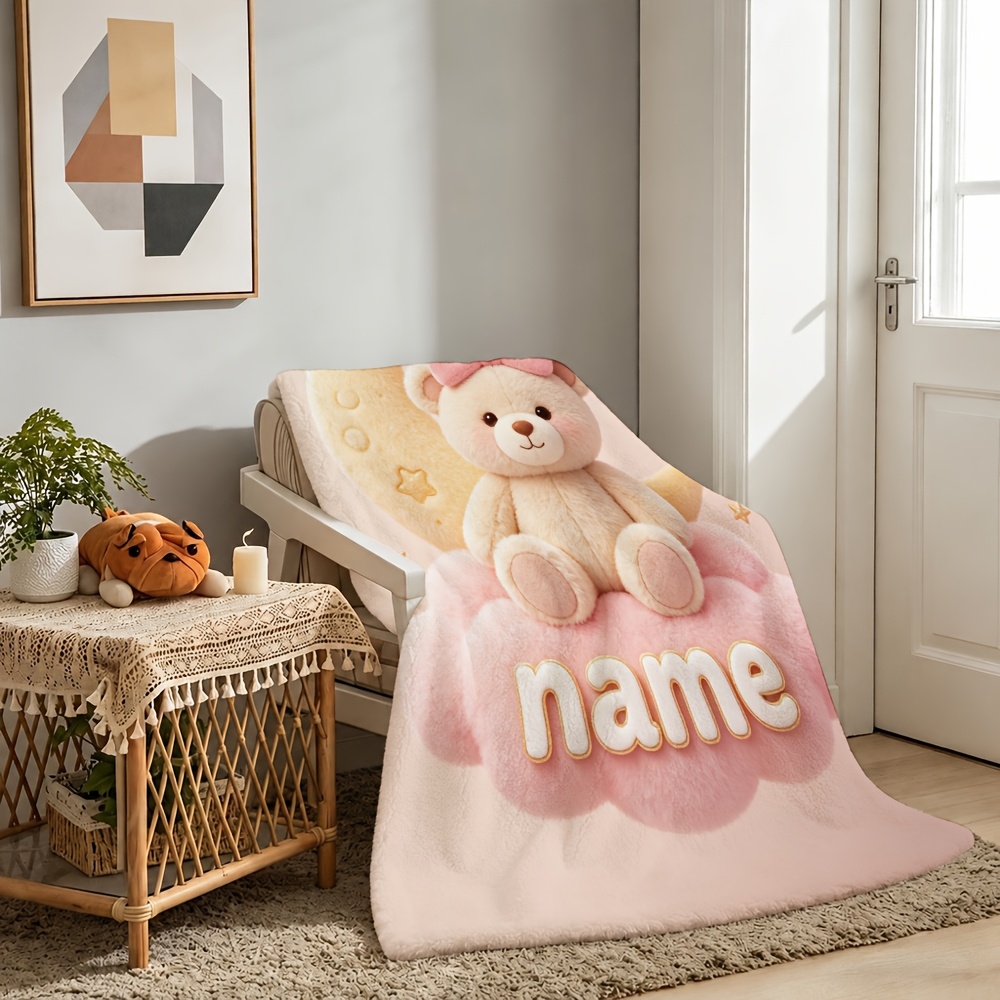 Personalized Custom Name Teddy Bear Blanket for Travel