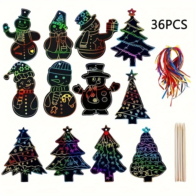 

36pcs 36 Ribbons And 12 Wooden Christmas Ornaments, Suitable For Christmas Crafts Party Supplies