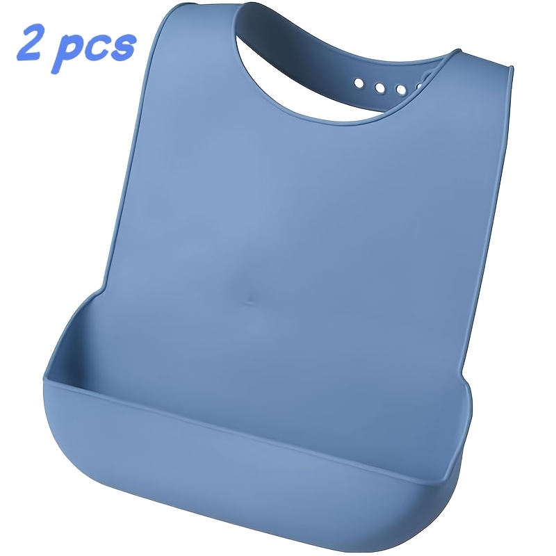 TEMU 2pcs Adult Bibs For Elderly, Adjustable Eating Bib With Food Catcher Pocket, Comfortable And Easy To Clean Silicone Bibs With Easy-to-use Button