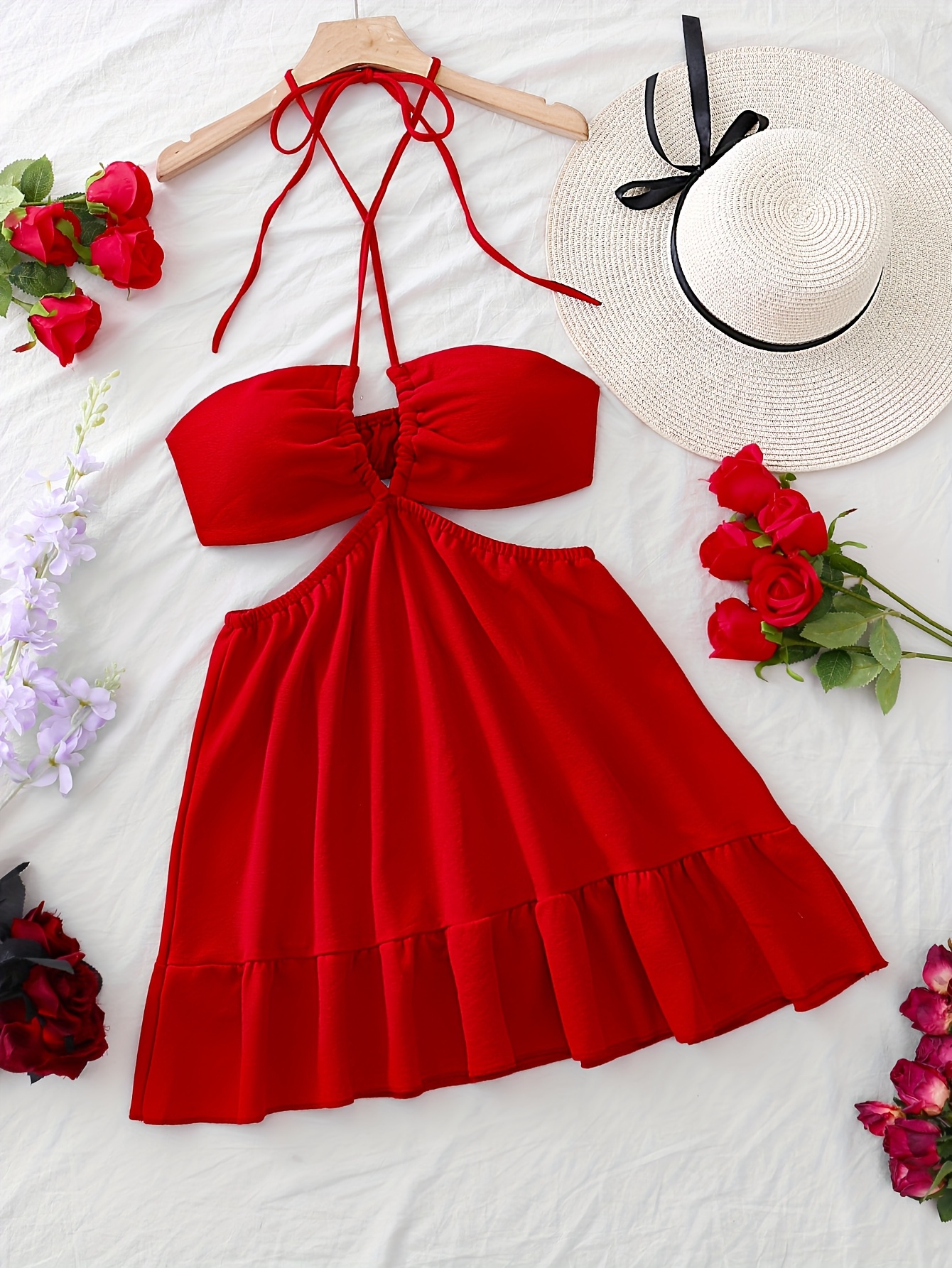 halter dress crochet Halter Cross Neck Cut Out Maxi Dress – IULOVER main image 0
