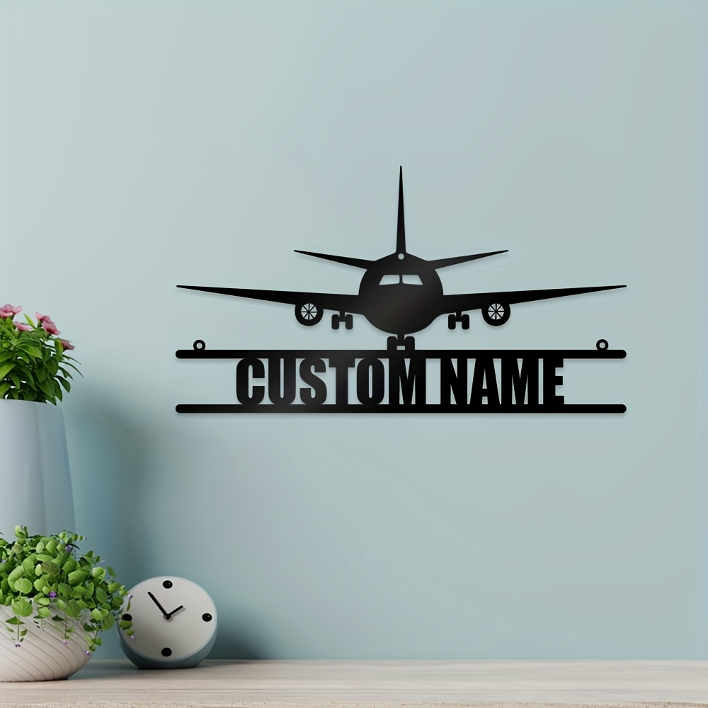 

1pc Art Deco Customizable Metal Airplane Wall , Personalized Name Home Decor, Wrought Iron Aviation Themed Artwork, Airplane Decor