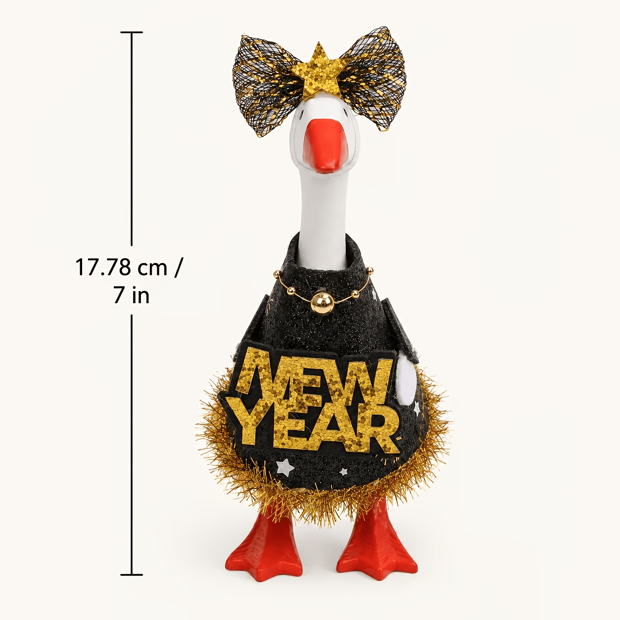 TEMU 7in Black Golden Glitter Goose Statue Outfit Set Suitable For Christmas, New Year Decorations - Plastic/fabric Dress & Star Bow Headpiece For