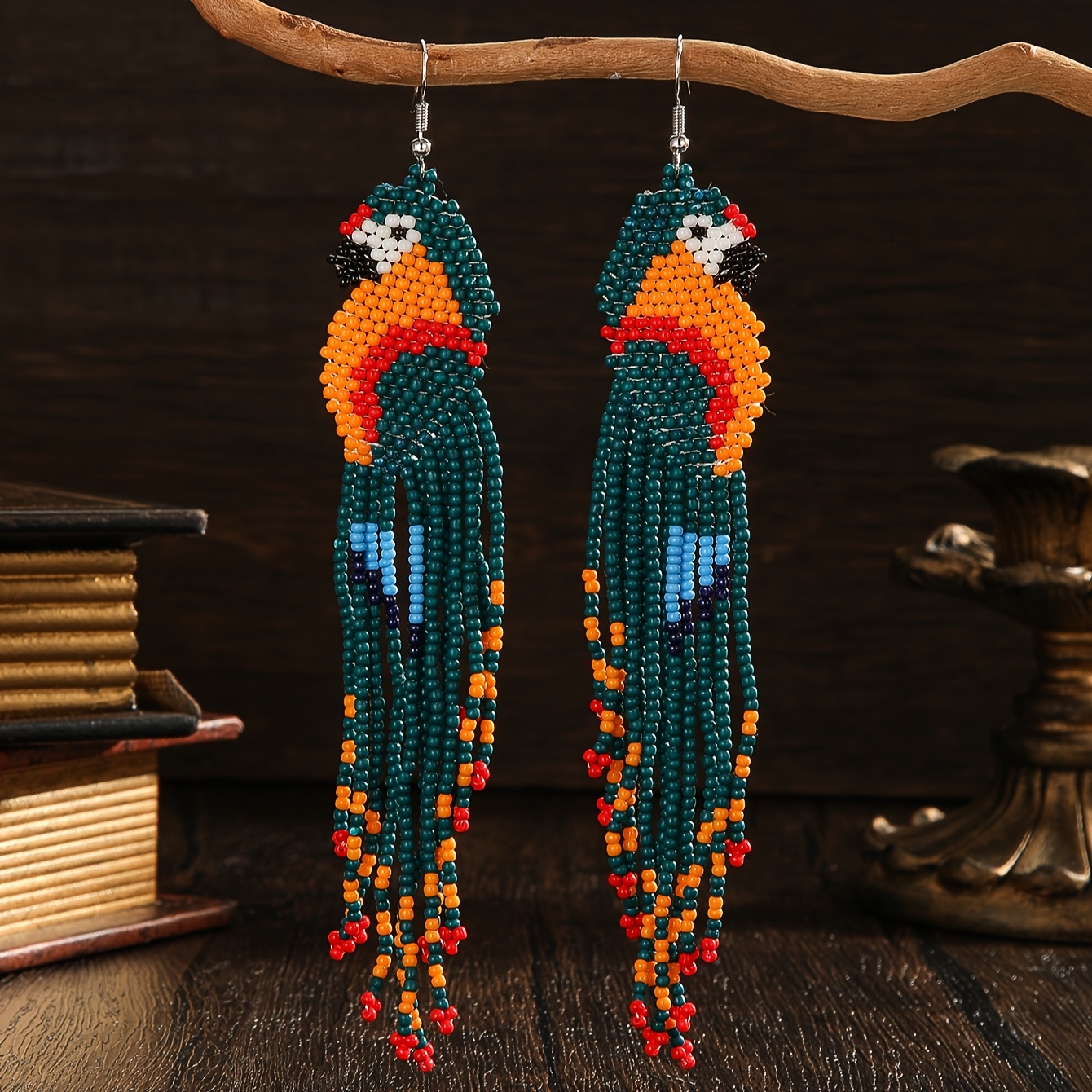 TEMU Handmade Beaded Earrings, Long Drop Dangle Earrings For Women, Multicolor Tassel And Braided Bohemian Style Western-inspired Jewelry, Casual