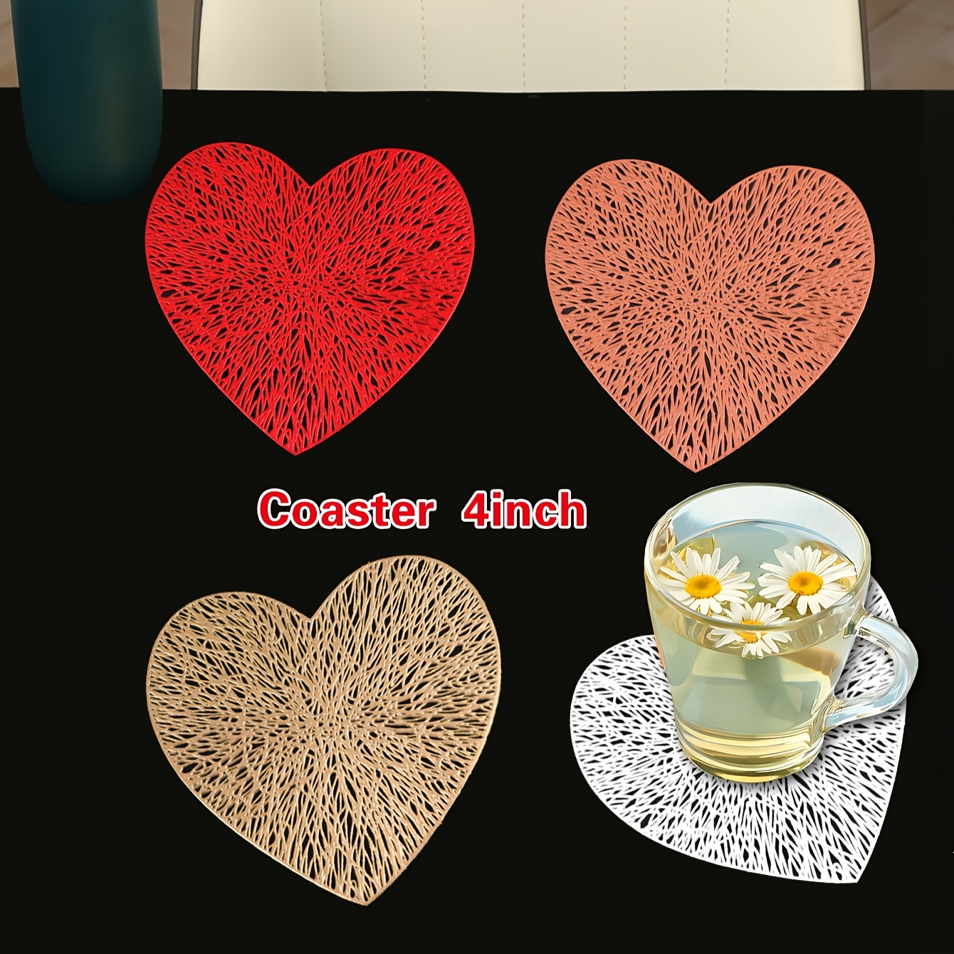 

6pcs, Love Coaster Heat Insulation Mat, Valentine's Day Table Decoration Coaster, Wedding Table Decoration Coaster, Love Heat Insulation Mat