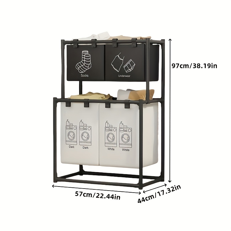 TEMU Panier à Linge Sale Multifonctionnel 2 Niveaux - avec 4 Sacs Amovibles, Rangement Séparé Facile à Installer, Panier Pliable pour Linge Sale,
