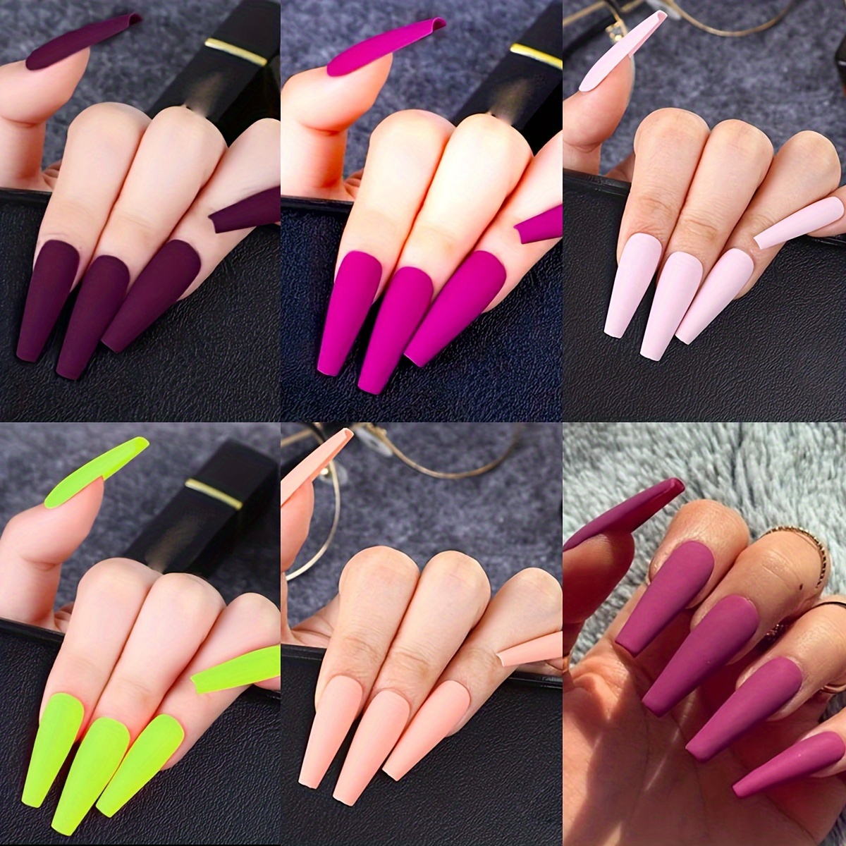 Image of 288pcs Of Long Ballet-style Matte Press-on Nails For Women In 12 Colors, Removable