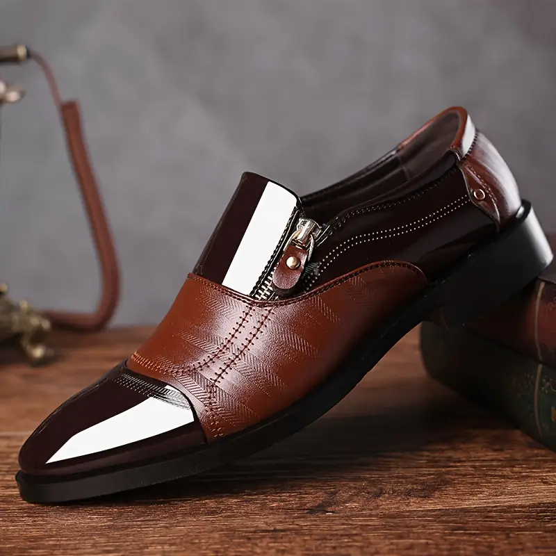 mens trendy dress shoes with side zipper decor wear resistant slip on shoes with pu leather for business occasions mens office daily footwear details 2
