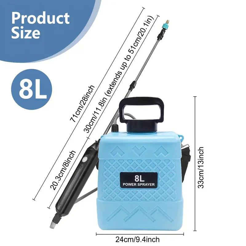 1 32 2 11 gallon usb rechargeable sprayer shoulder strap electric spray bottle with adjustable nozzles portable electric watering can 1500mah battery spray nozzles adjustable strap blue suitable for garden agriculture watering fertilizing details 2