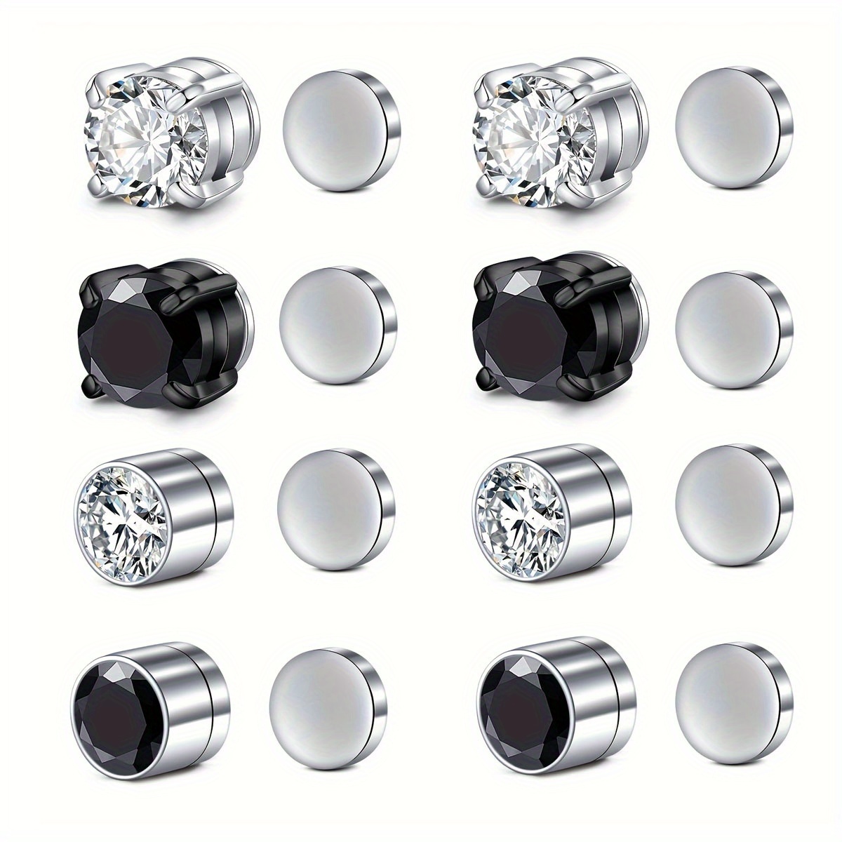 Image of 8pcs 304 Stainless Steel Fake Earrings Magnetic Studs Earings Set For Men Women No Piercing Required Studs Ear Clips 6mm Decorative Earrings Jewelry