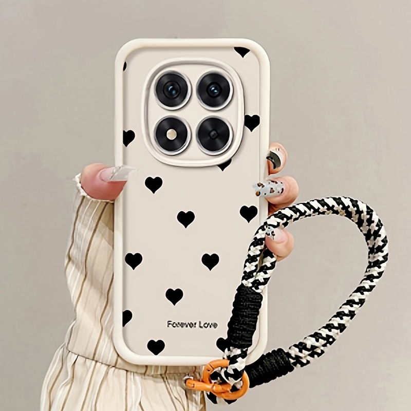 TEMU para teléfono: Corazones negros deslumbrantes de pantalla completa, artística, , refrescante, casual, relajada, para teléfono Ladder con cordón.