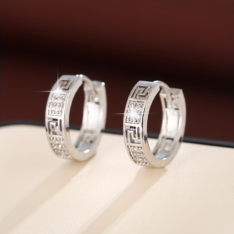 Image of Elegant Hollow-out Design Women's Hoop Earrings With Sparkling Cubic Zirconia - Perfect For Casual Attire & Gifting