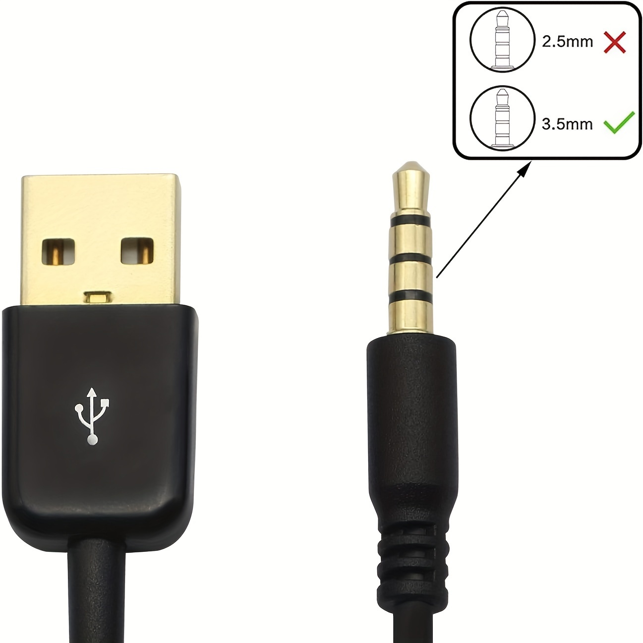 

3.5mm Charger Cable, Golden-plated 4 Pole 3.5mm Male To Usb 2.0 Male Charging Cable (1m/3.3feet).