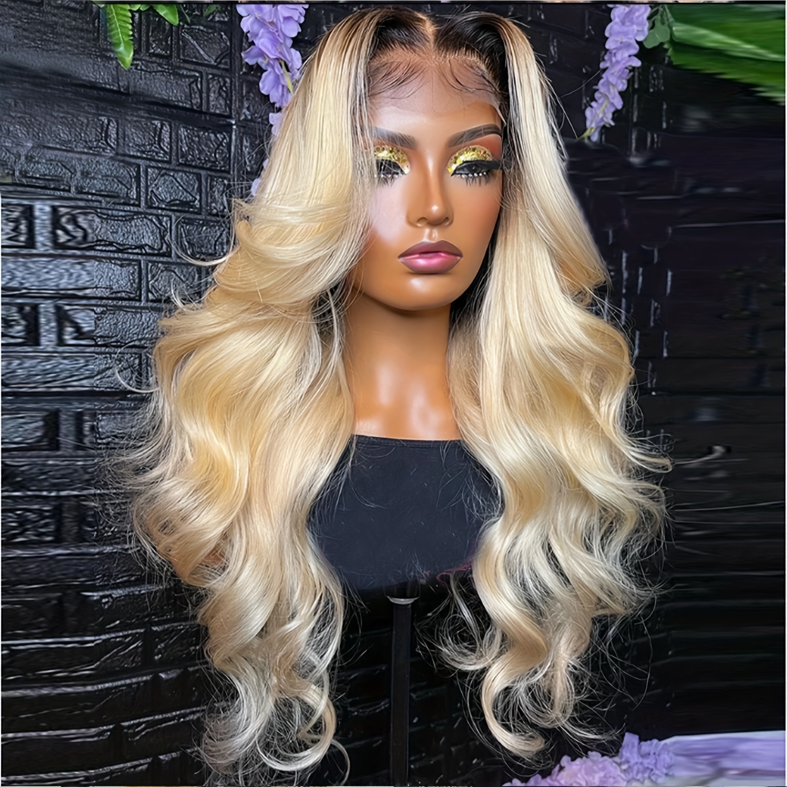 TEMU 13*4 Glueless Lace Front Wig With Ombre Blonde//body Wave Synthetic Hair - Heat Resistant Fiber Long Wig Suitable For Women, Natural Wavy & Straight-to-wavy , No Glue Needed, Hair Included