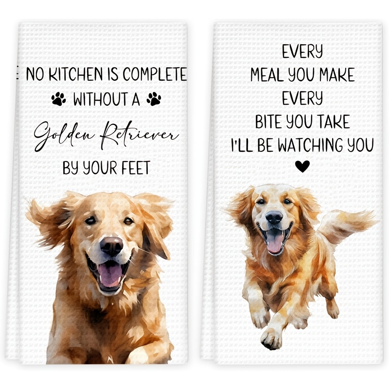 TEMU Cleaning Cloth 2pcs Kitchen Towel, Cute Golden Retriever Kitchen Towel, 40x60cm, Tea Towel, Dishwashing Towel Birthday Gift, Kitchen Bathroom