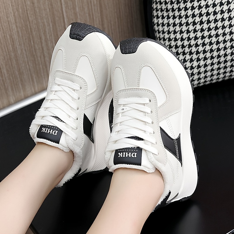 winter womens plush lined warm boots high quality pu upper comfortable fabric insole   thick soled road running shoes 6