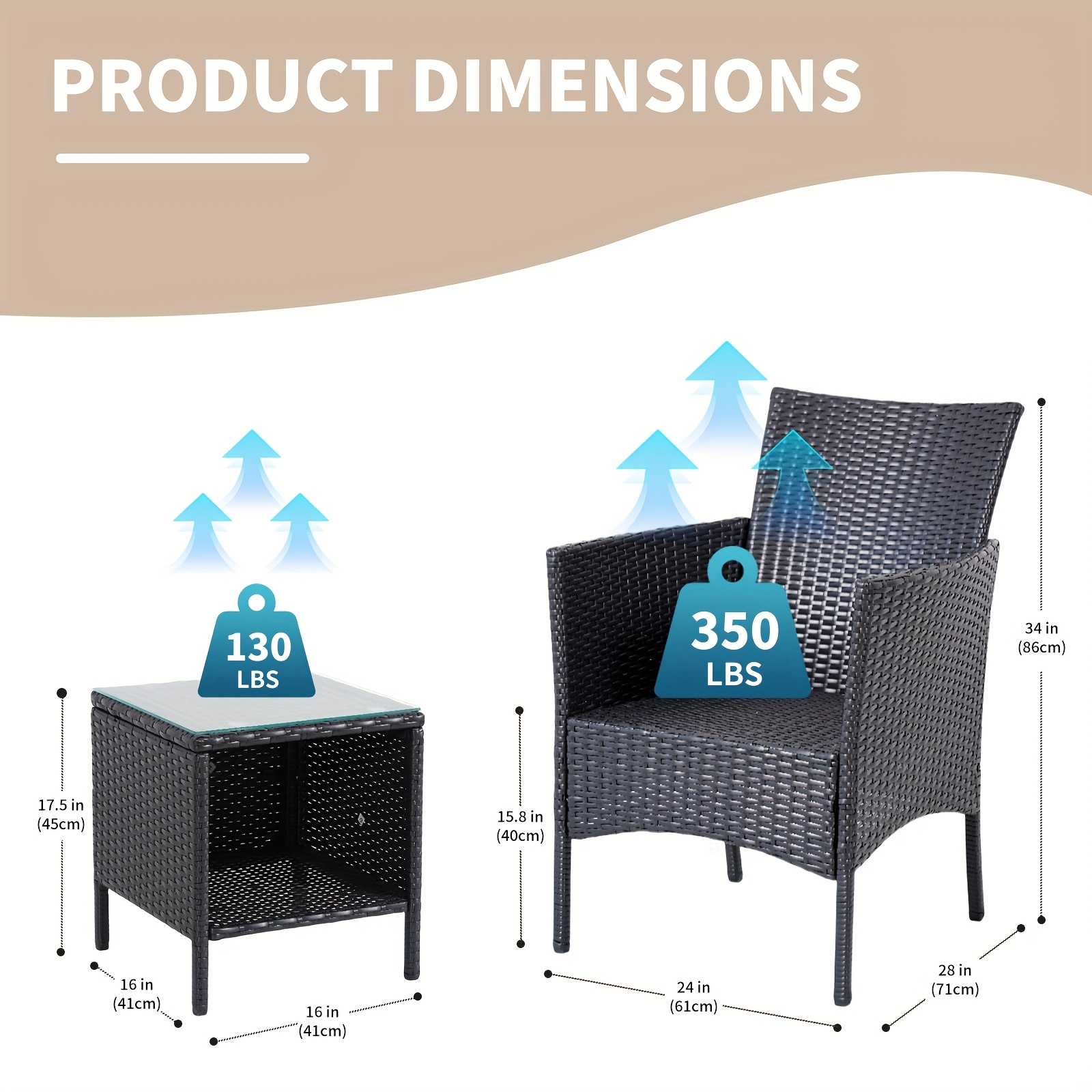 Outdoor Chair Set 3pcs, Waterproof,, UV, Wear-Resistant PE Rattan, Handmade, Modern Simple Courtyard Furniture, Suitable for Patio, Villa, Balcony, Tavern, Swimming Pool