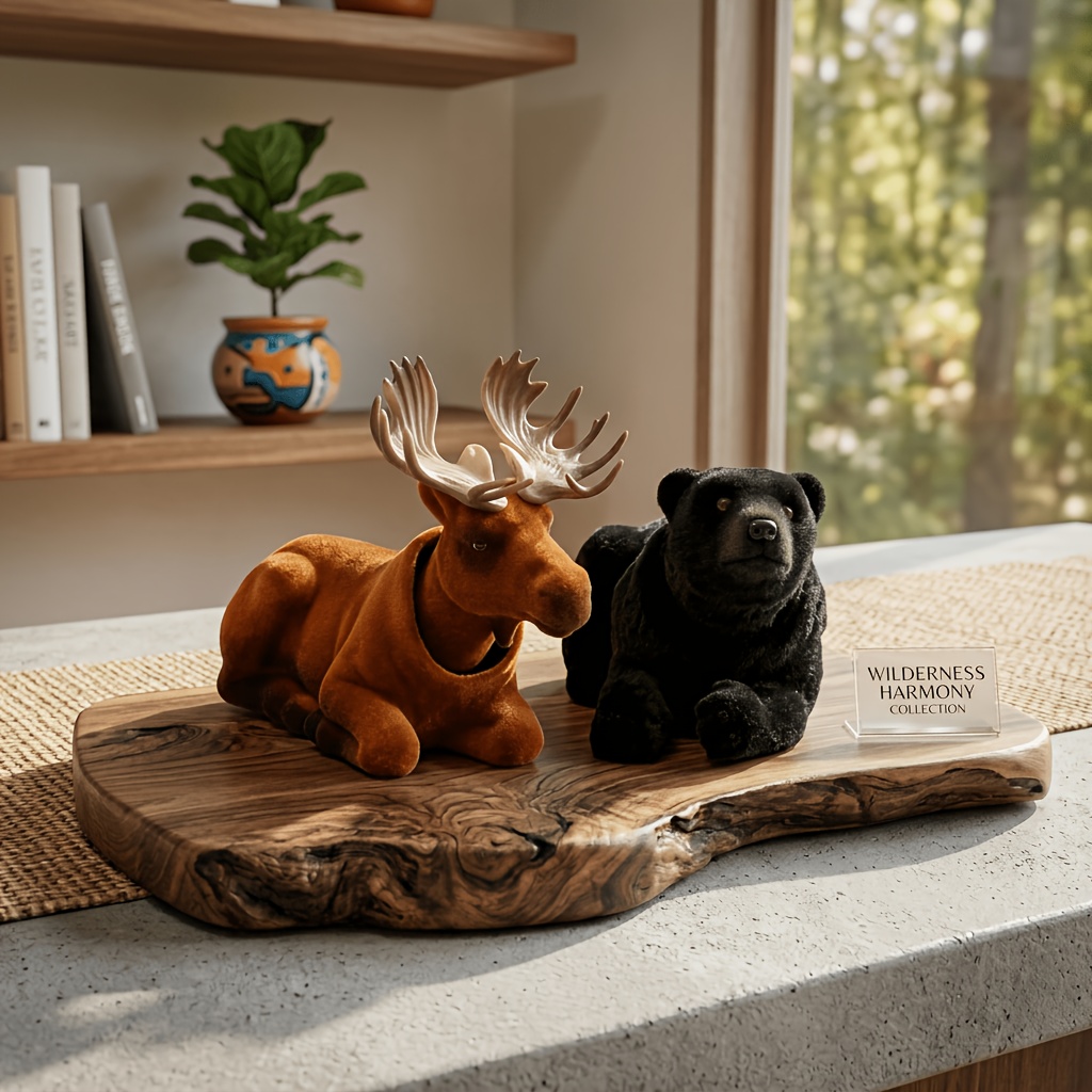 TEMU Set Of 2pcs Wilderness Collection Flocked Nodding Figurines, Exquisite Artisanal Collectible Ornaments, Home Desktop Decor, Holiday Gift,