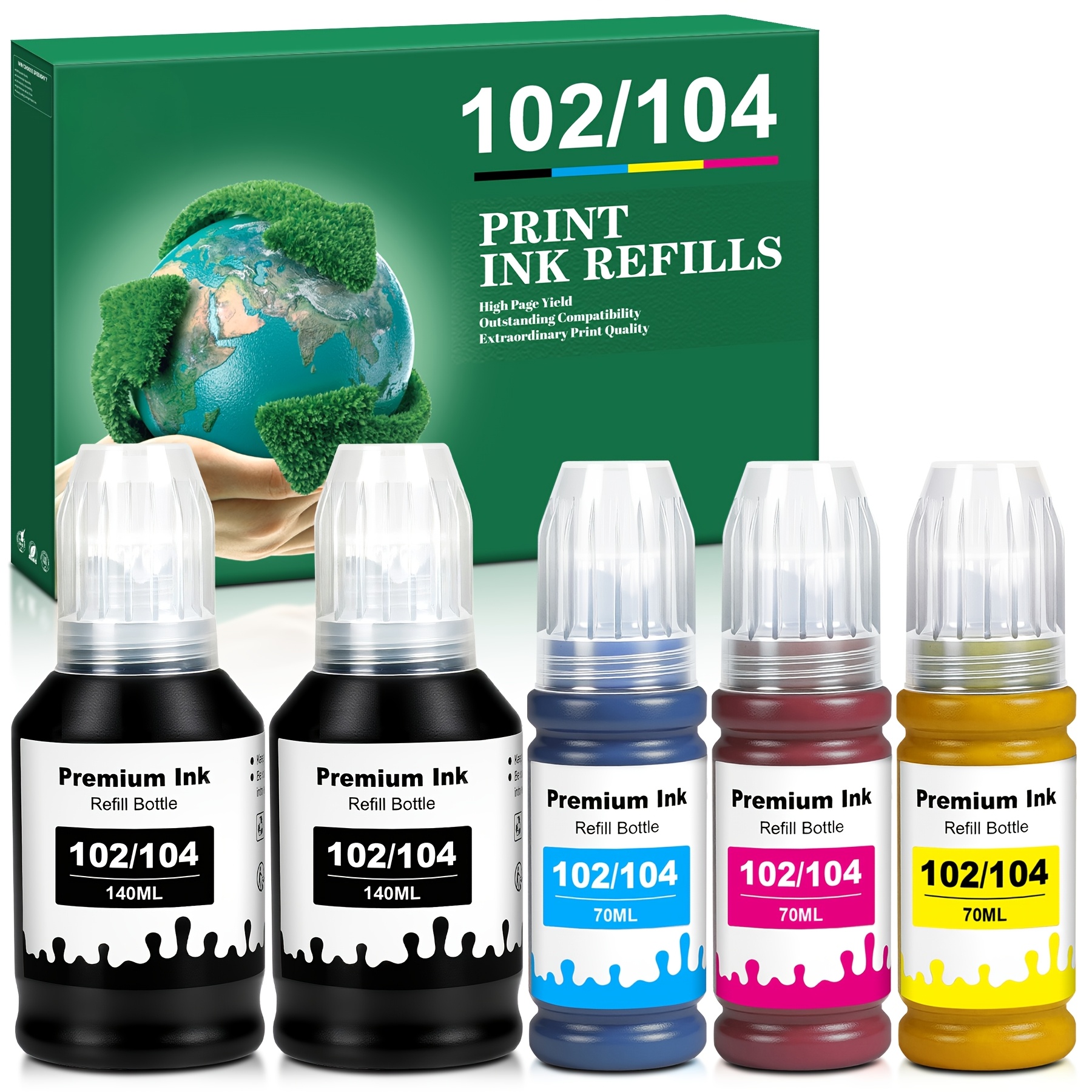 Image of Compatible Ink Multipack 102 104 Models Et-2850, Et-4750, Et-4850, Et-2750, Et-3750, Et-3850, Et-4856, Et-15000, Et-2700, And Et-3700, Includes Cartridges 102 (2 Black, , Magenta, Yellow)