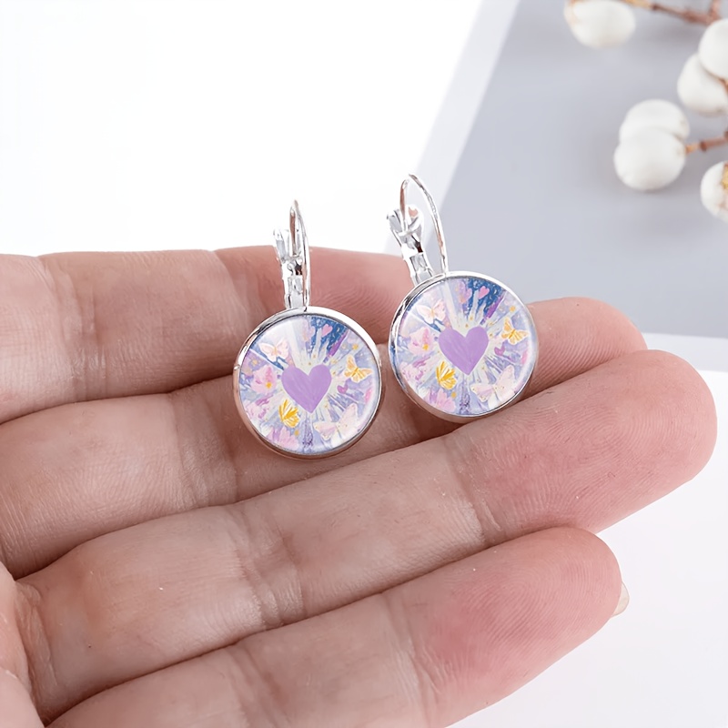 2pcs White French-style Heart Design Ear Hook Earrings