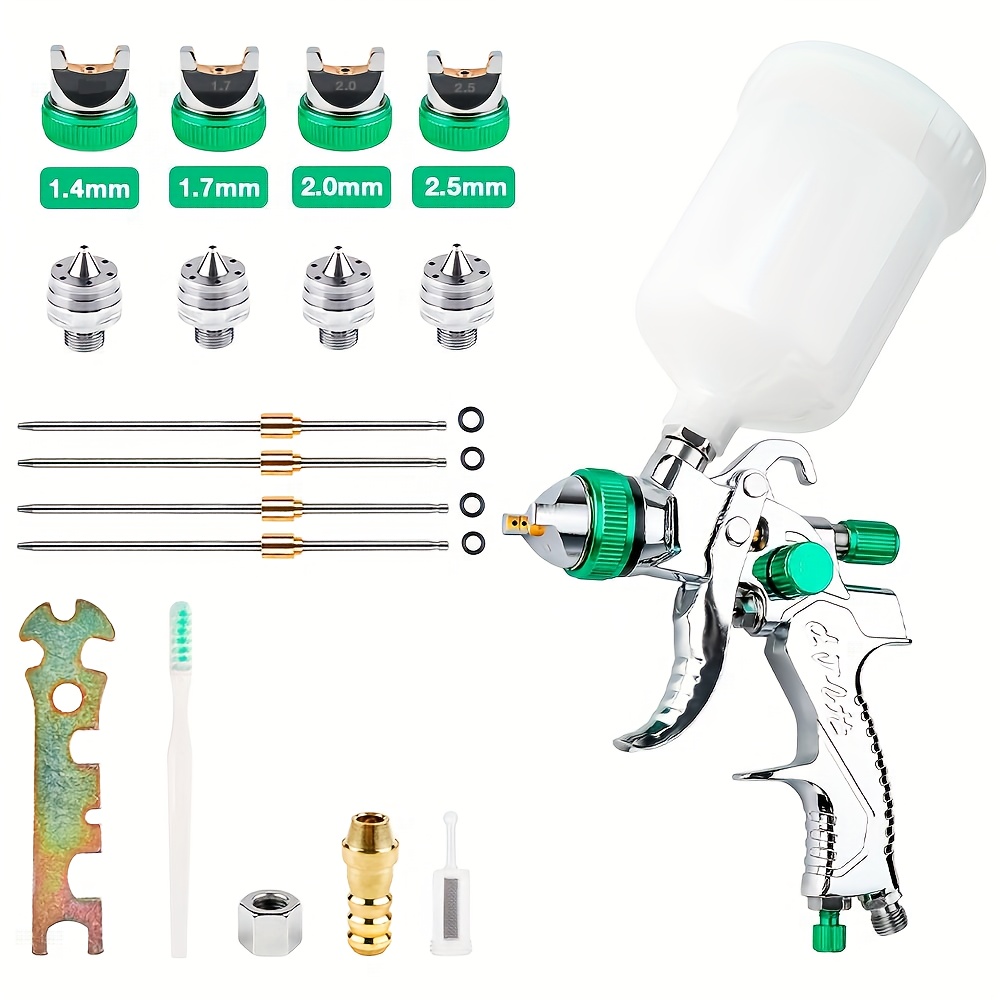 TEMU 1 Set Of Hvlp Professional Spray Gun, 1.4mm/1.7mm/2.0mm/2.5mm Nozzle, 600cc Cup Household Wireless Sprayer High Atomization Spray Gun, Portable