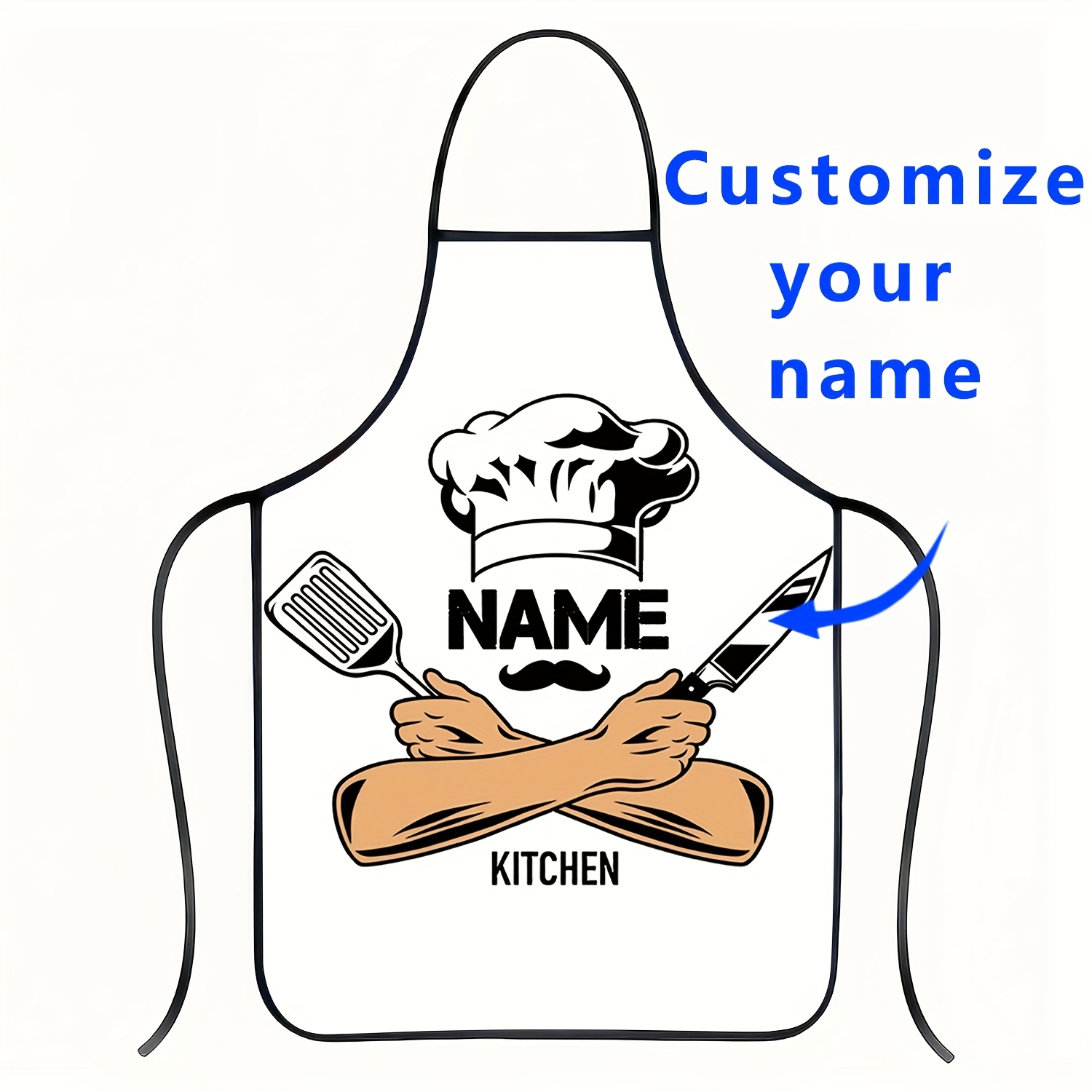 TEMU 1pc Father's Day Creative Cartoon Kitchen Utensil Name Kitchen Apron, Polyester Fabric, Painting Handmade Cooking Baking Gardening Apron, Waiter
