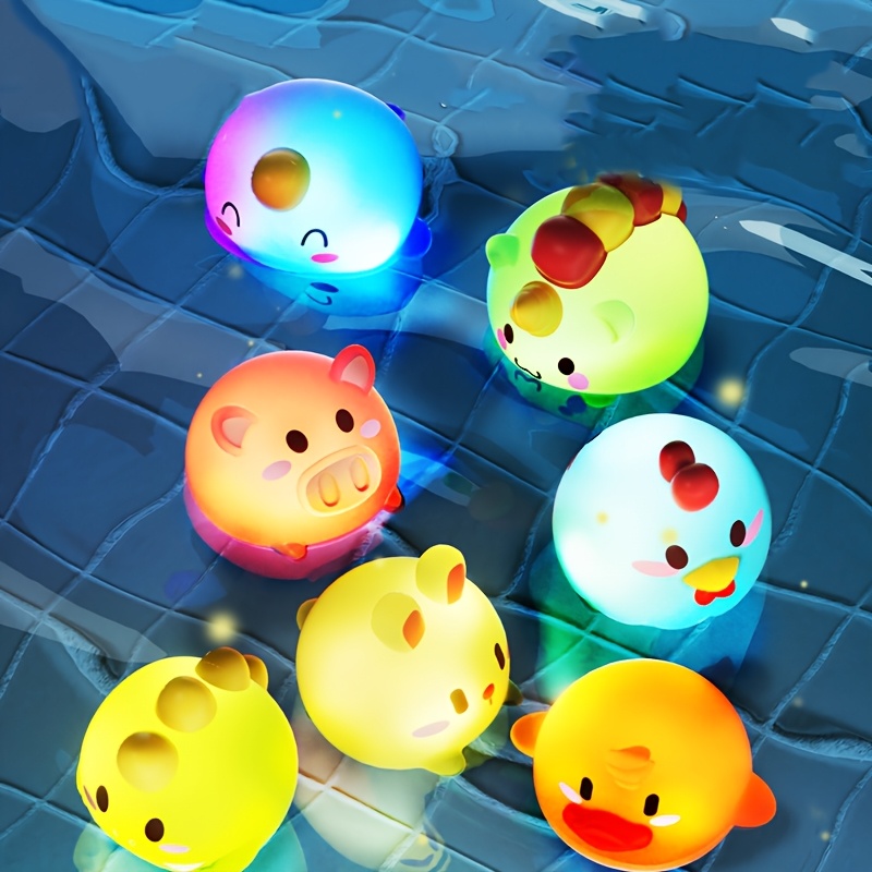 Light Up Bath Toys with Fishing Net - Flashing Colorful Animal Bath Toys, Battery-Powered Floating Rubber Sensory Toys for Toddlers, Baby Bathtime & Pool Party Gifts (Christmas, Easter) - Safe for Infants Boys & Girls, Baby Bath Accessories, Interactive Playtime, Playful Designs, Nontoxic Material, Holiday Presents