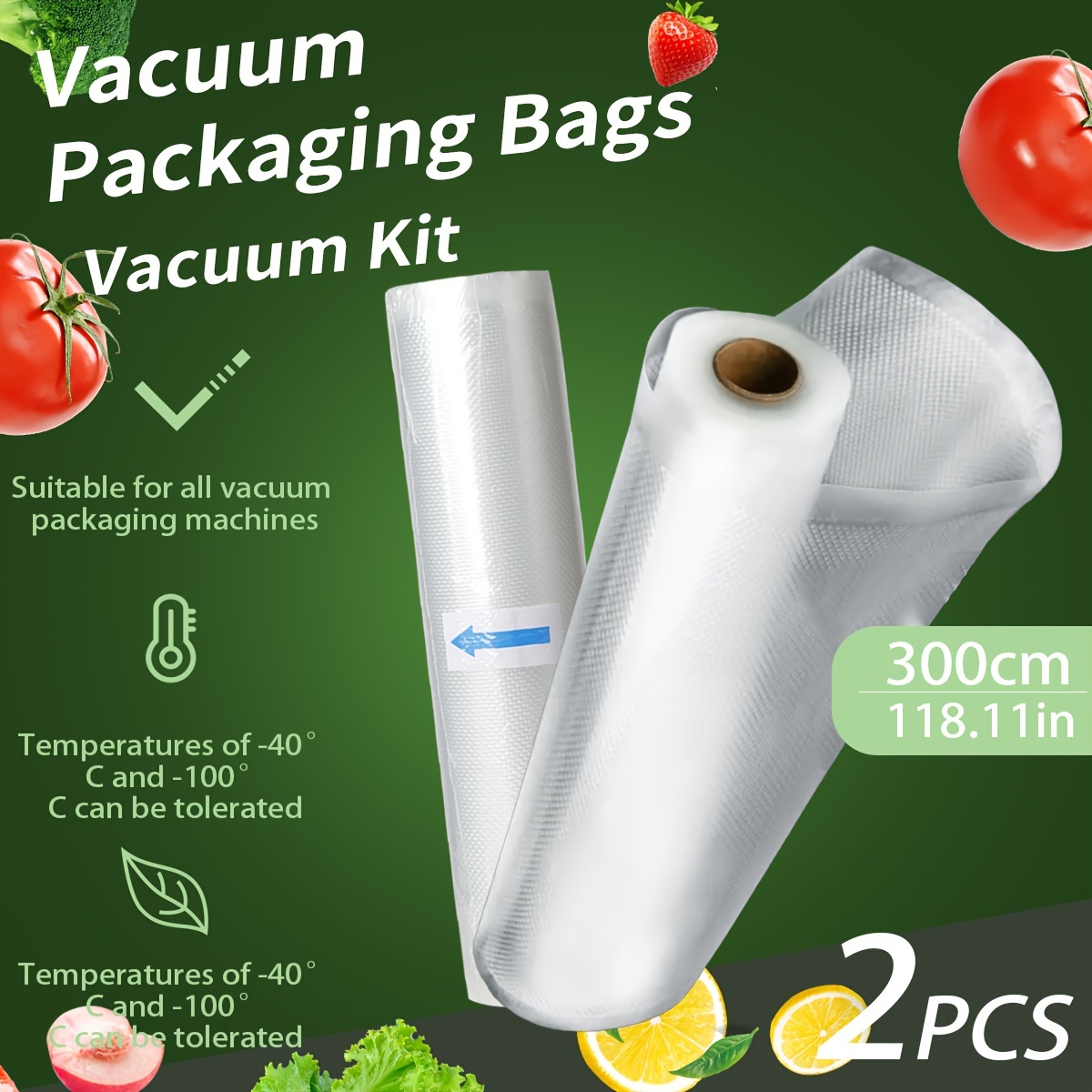 

2pcs Vacuum Seal Bags For Food - Bpa-free, 7-layer Co-extruded Diamond Pattern, Sous Vide & Preservation, Kitchen