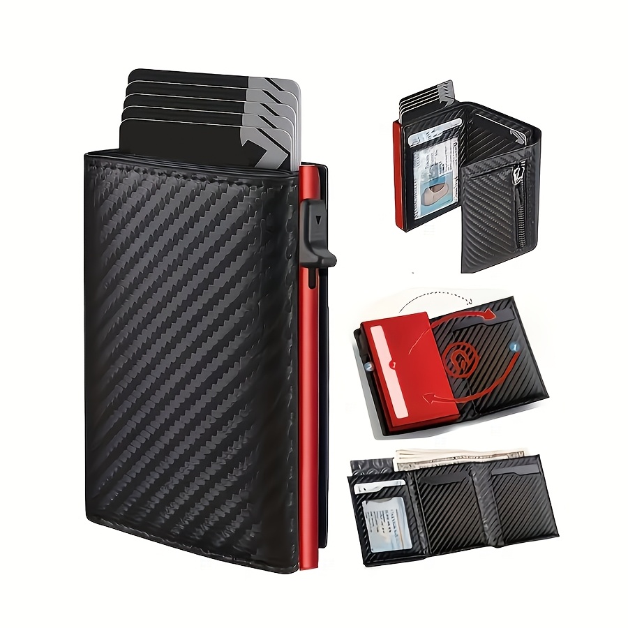   up wallet   fiber red aluminum credit card holder rfid blocking metal card sleeve with microfiber slot lightweight coin purse for men and women ideal birthday gift