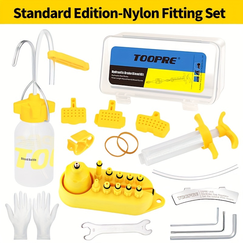 Image of Toopre Bike Disc Brake Fluid Change Tool - Fit For Mountain Bikes, Durable Nylon & Metal Connectors, Yellow