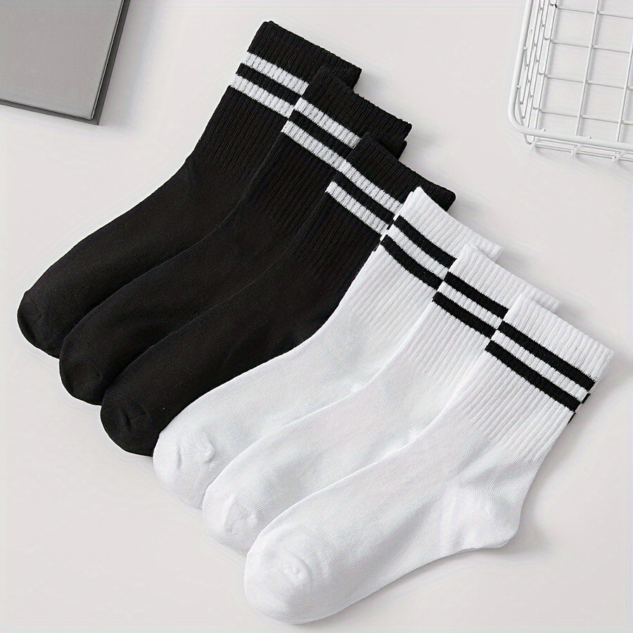 

6pcs Striped Ankle Socks - Breathable Polyester, Sports & Casual Wear, Mid-calf Length, , Couple, Outdoor