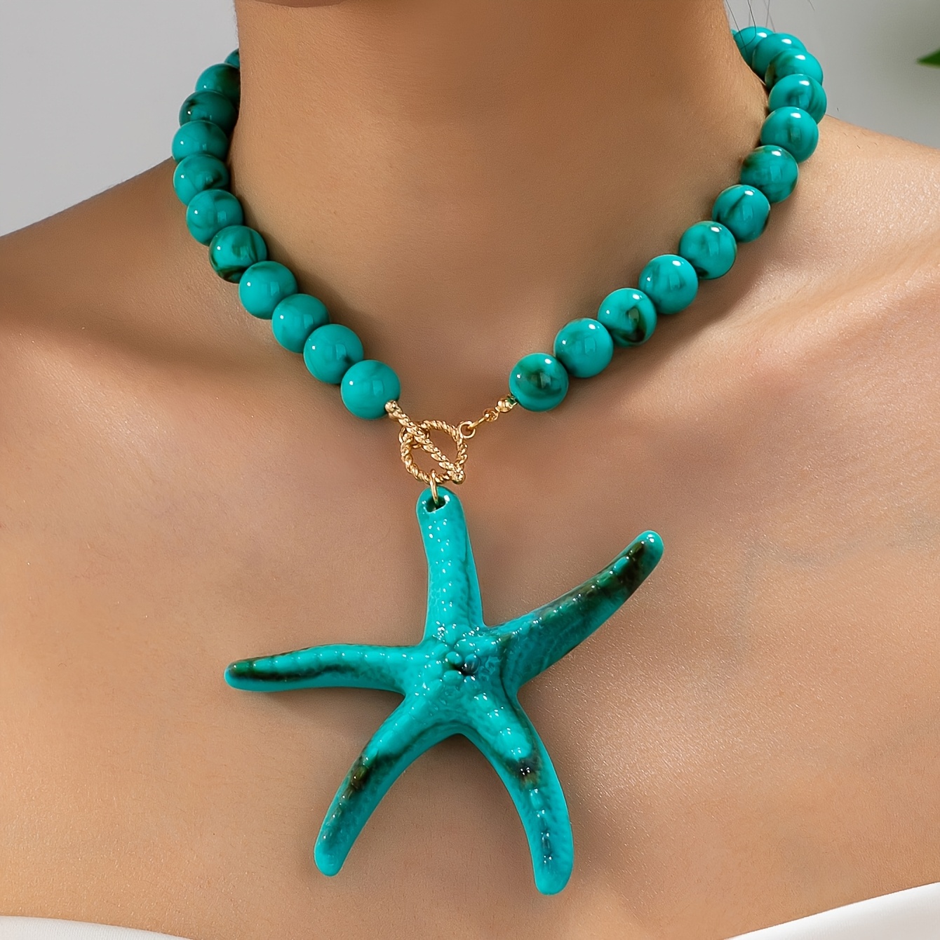 TEMU 1pc Bead Starfish Pendant Suitable For Women' Summer Beach Vacation Necklace