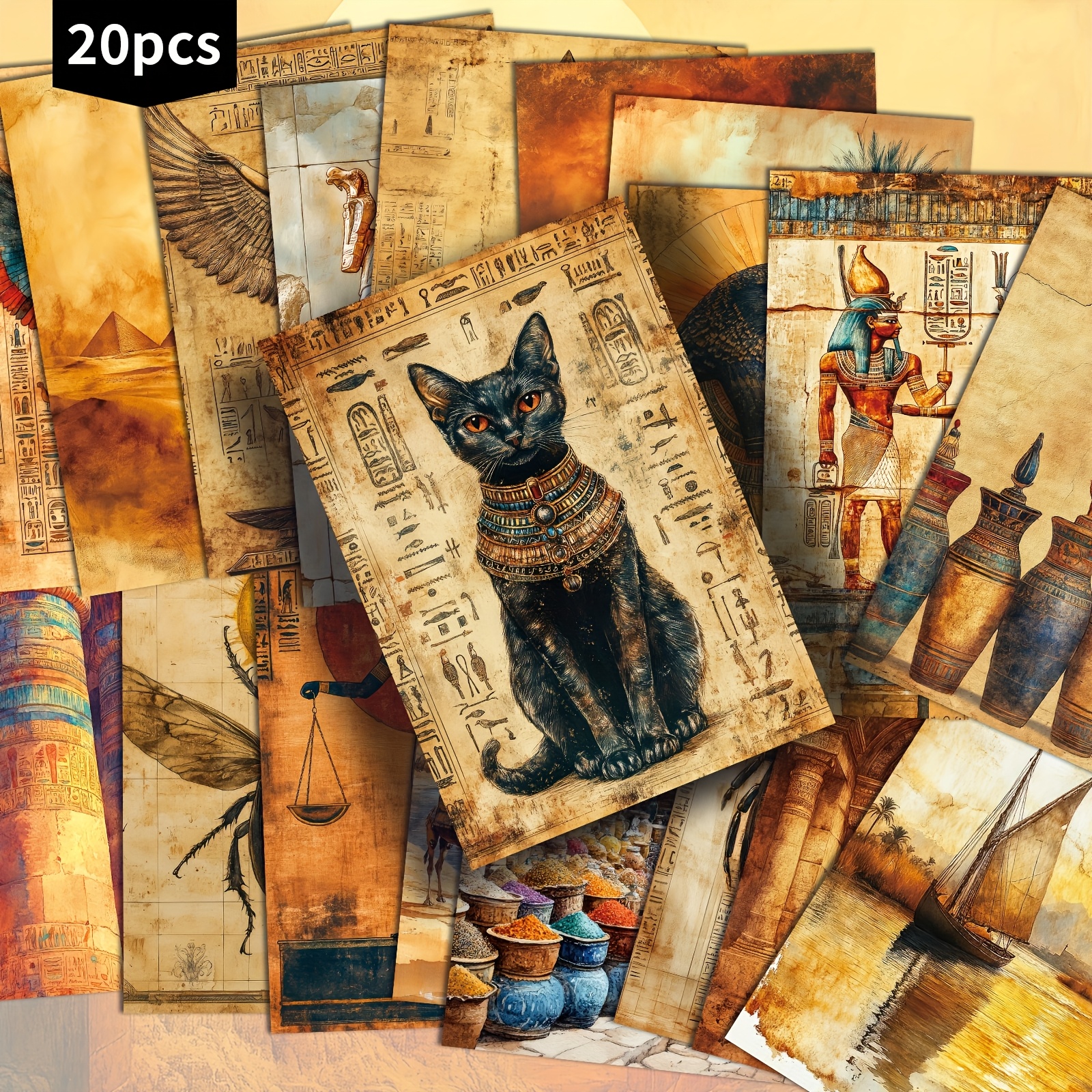 TEMU 20-pack Asstss Vintage Egyptian Postcards - Ancient Egypt-themed Collectible Cards With Pyramids, , Hieroglyphics, Anubis, - 4x6 Inches For