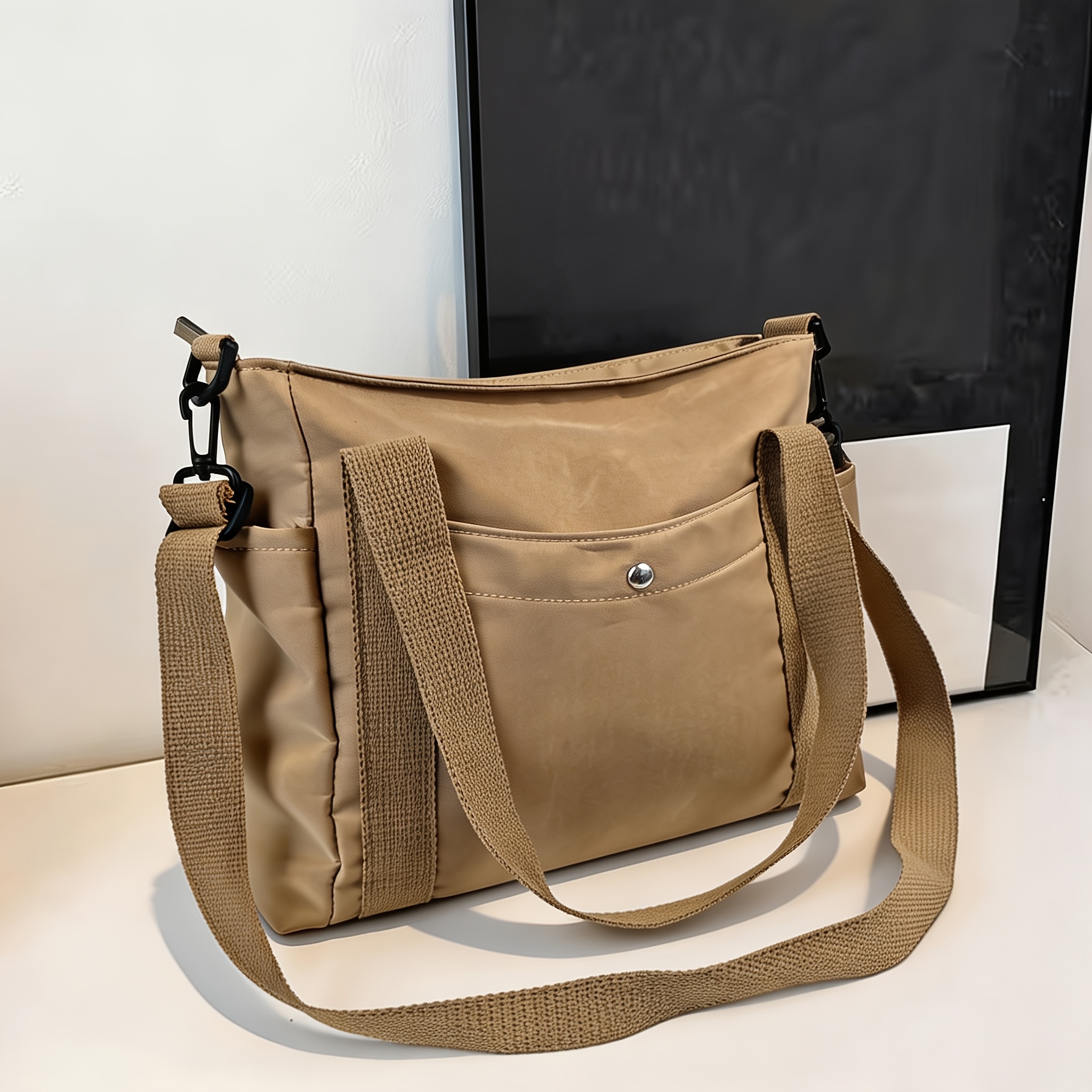 TEMU Women's Large Capacity Versatile Tote Bag, Convertible Crossbody Shoulder Bag With Detachable Strap, 3 Colors (black, Khaki, Beige)