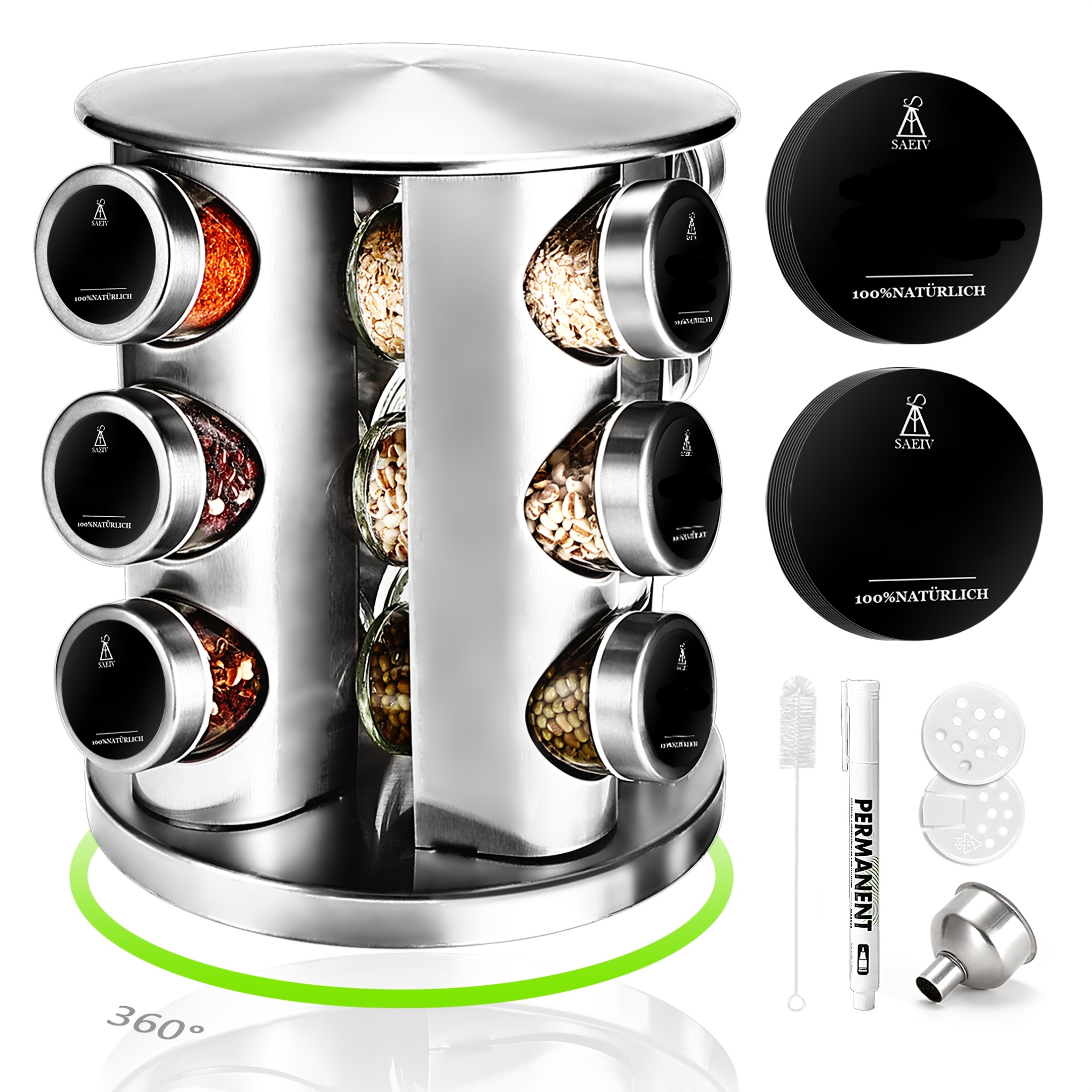 TEMU Saeiv 360Â° Rotating Vertical Spice Rack | Rotating Spice Rack | 12/16 100ml Spice Jars | 3/4 Tier Rotating Spice Rack | Kitchen Shelf | Spice