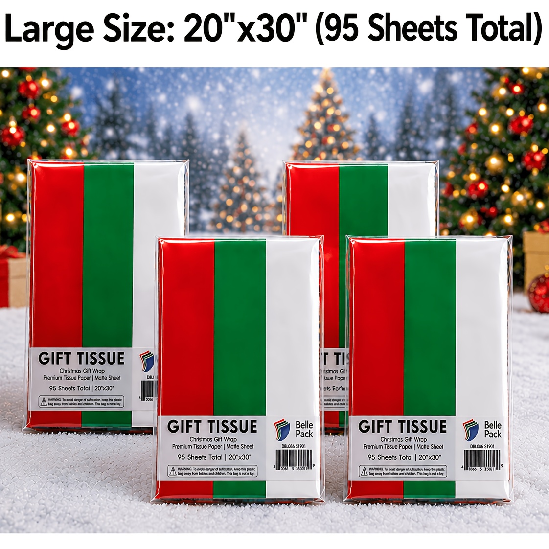 TEMU 20 30 In Tissue Paper (red, Green, White) For Christmas, Birthdays, Holidays, And 95 Sheets