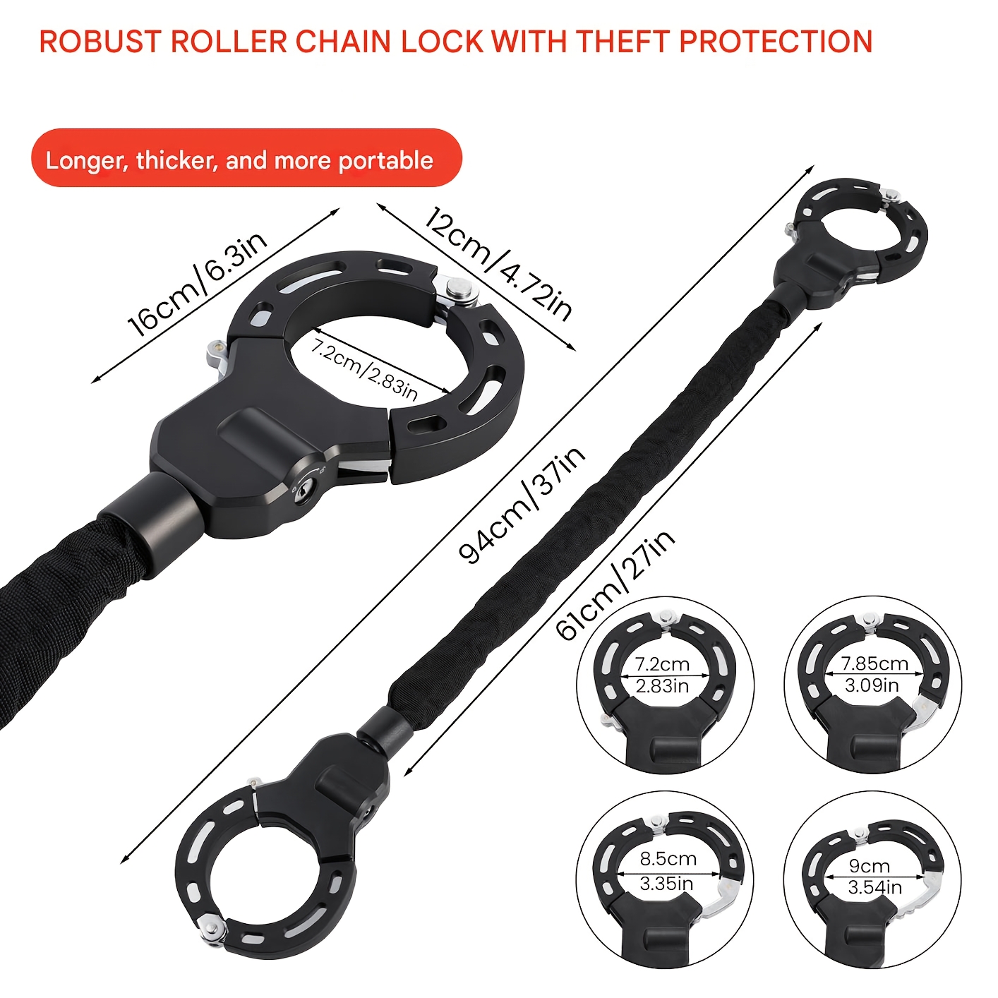 Bicycle Lock With Key, E-scooter Lock, Handcuff Lock, High-security Locks, Bicycle Lock Theft-proof, 90cm, For E-scooters/ Bicycles/ E-bikes