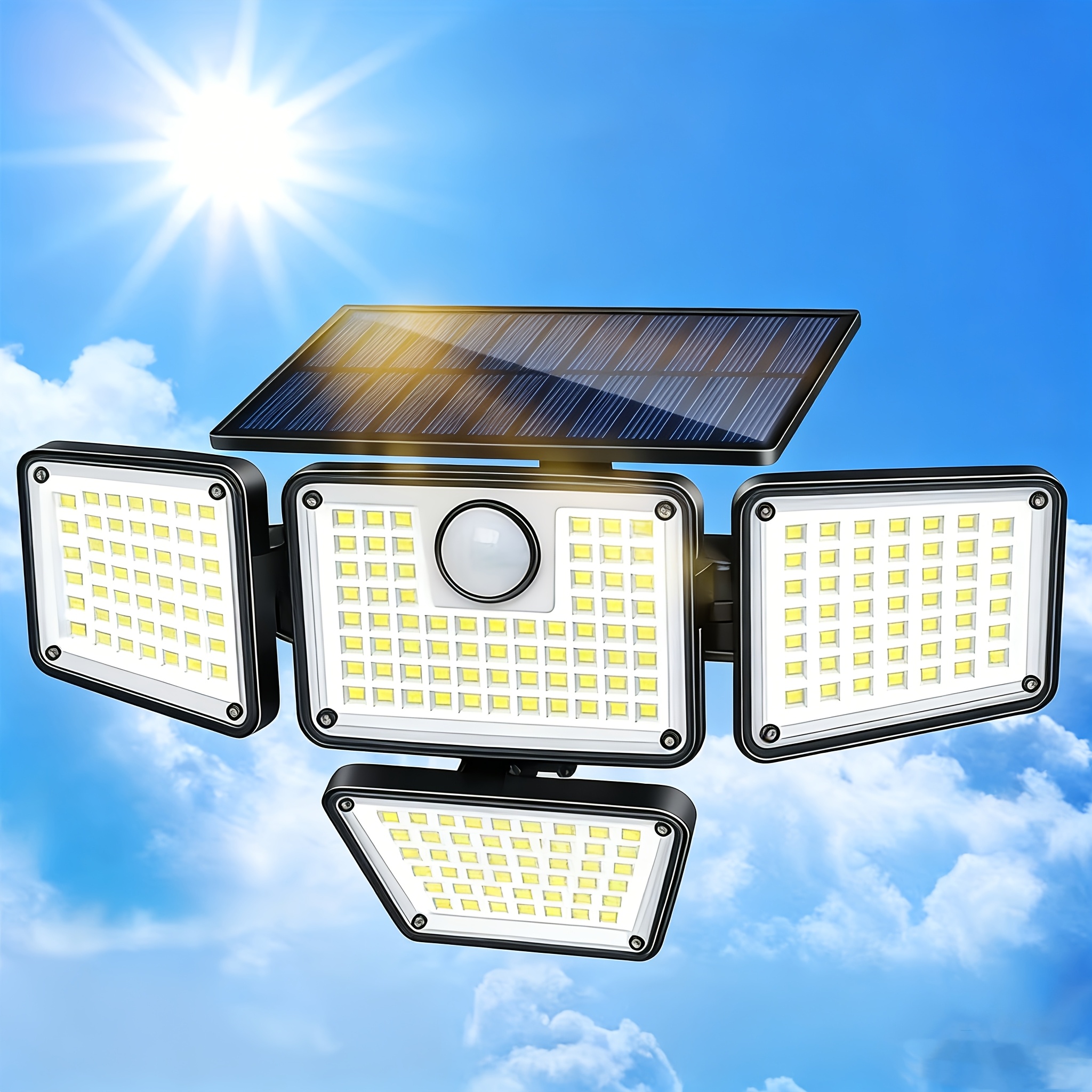 TEMU Solar Lights - 3000lm 4 Head Motion,, Solar Flood Security Lights For, Patio, Street, And More