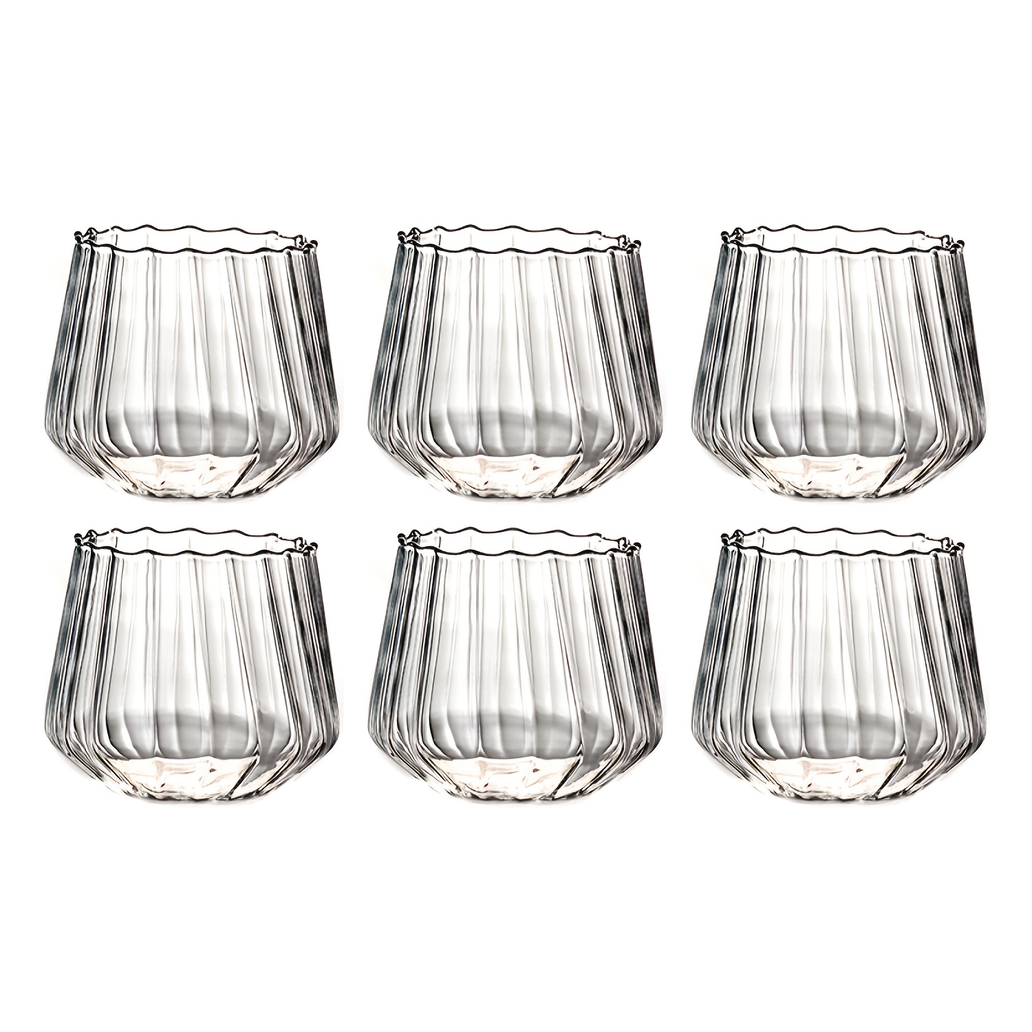 E-shop Lager, 6 Stück Grifflose Kaffeetassen, Niedliche Gestreifte Große Bauch Glasbecher, Borosilikatglas, Geeignet für Heiße und Kalte Getränke,
