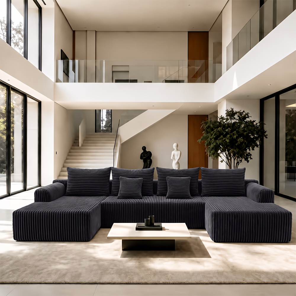 Image of Extra-large U-shaped Four-seater , Boneless Sofa, Sofa Bed, Corduroy Cloud L-shaped Corner Sofa, Deep Seat Design, No Compressed Sofa, Spliced And , Suitable For Living Rooms And Large Apartments