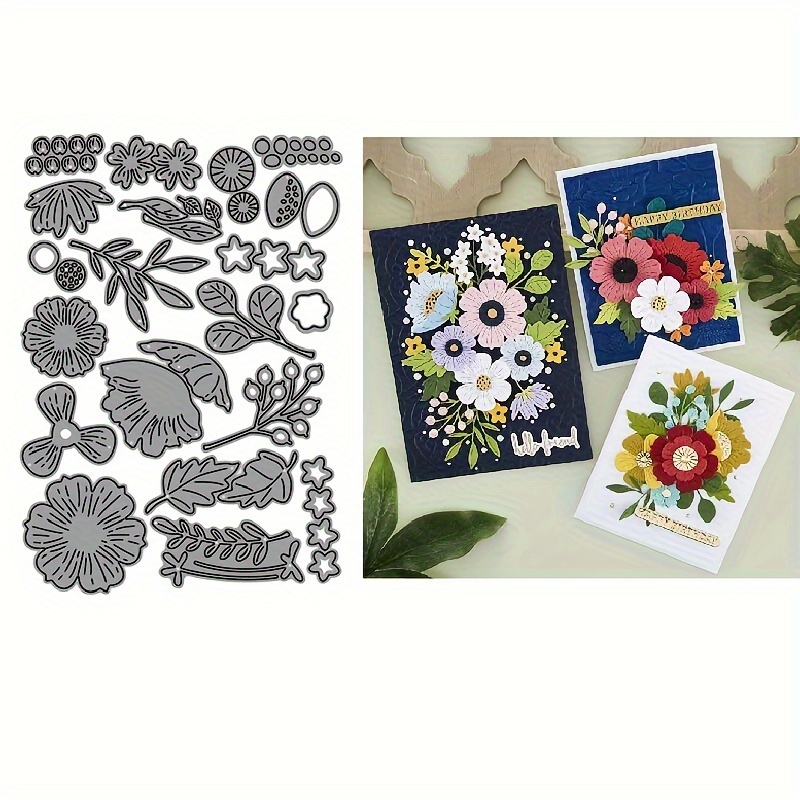 

2024 Floral Metal Cutting Dies Set - Silver Scrapbooking Stencils For Diy Paper Crafts, Card Making & Photo Album Decorations