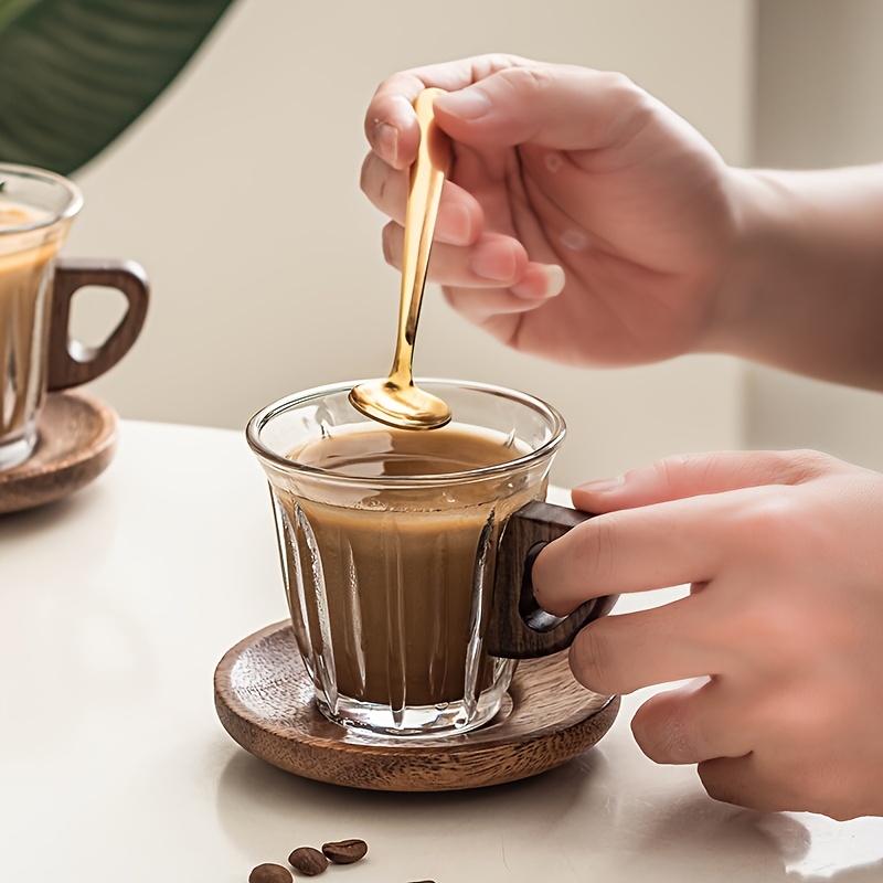 glass coffee cup set with coasters milk cup tea cup latte cup with handle easy to hold and take suitable for cafes  